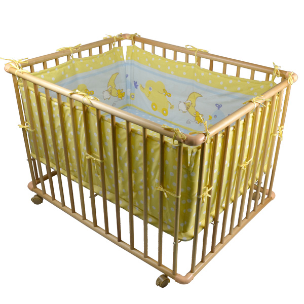 Height Adjustable Wooden Playpen Baby Play Pen with Padded Mat Bumper