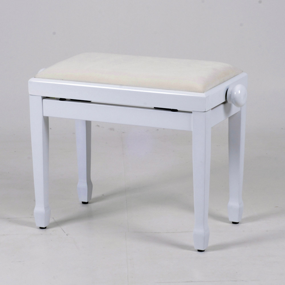 Klavierbank Pianobank WEISS GLANZ NOTENFACH HARTHOLZ HÖHENVERSTELLBAR