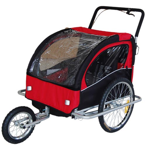 2 in 1 Double Child Baby Bike Trailer Bicycle Carrier Jogger Stroller Red Black